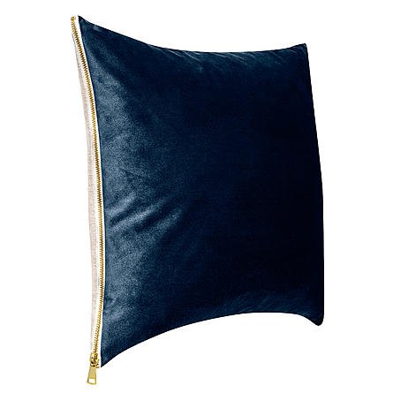 Velvet Decorative Pillow with Exposed Zipper - Navy