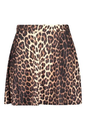 Plus Leopard Print Skater Skirt | Boohoo