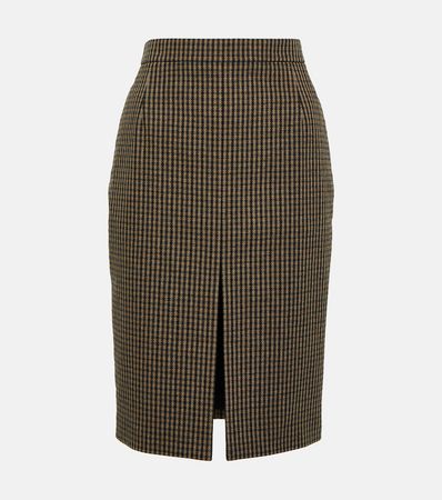 Vichy Wool Blend Pencil Skirt in Brown - Saint Laurent | Mytheresa