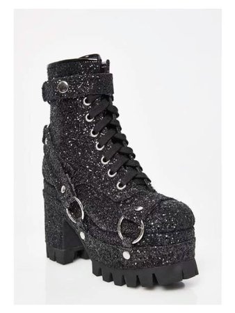 Black glitter platform boots