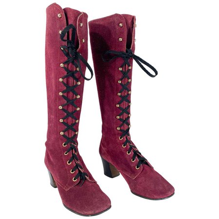 1960s/1970s Purple Suede Lace-up Boots For Sale at 1stdibs