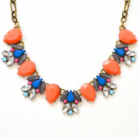 Crystal Collage Necklace - Orange stone bib with blue accent by Shamelessly Sparkly