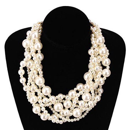 Amazon.com: MeliMe Womens Imitation Pearl Twisty Chunky Bib Necklace Chokers for Wedding Party (White): Clothing