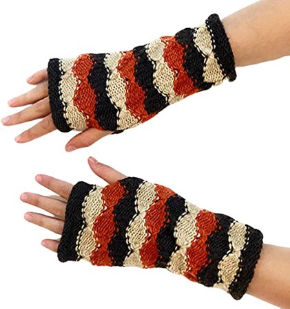 Hand Knit Fingerless Striped Diamond Winter Wool Texting Gloves Mittens Warm Fleece Lined (Brown) at Amazon Women’s Clothing store