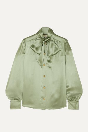 Gucci | Pussy-bow silk-blend satin blouse | NET-A-PORTER.COM
