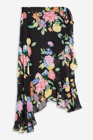 Floral Chiffon Wrap Midi Skirt | Topshop Black