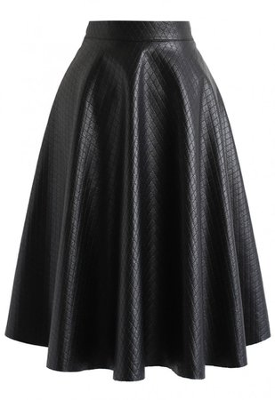 Faux Leather Diamond Quilted Midi Skirt in Black - NEW ARRIVALS - Retro, Indie and Unique Fashion