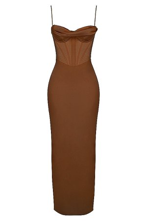 Clothing : Maxi Dresses : 'Charmaine' Chocolate Corset Maxi Dress