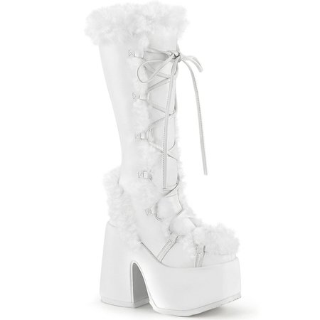 DEMONIA "Camel-311" Knee-high Boots - White Vegan Leather – Demonia Cult