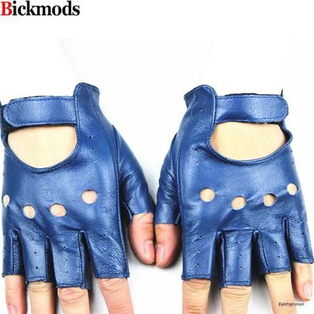 blue and blue leather fingerless gloves - Google Search | ShopLook