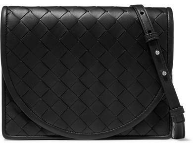 Intrecciato Leather Shoulder Bag - Black