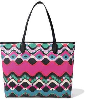 Leather-trimmed Printed Coated-canvas Tote