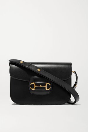 Black 1955 horsebit-detailed textured-leather shoulder bag | Gucci | NET-A-PORTER