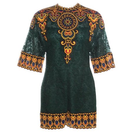 Valentino Forest Green Floral Guipure Lace Playsuit S For Sale at 1stdibs