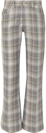 Checked Cotton-blend Straight-leg Pants - Gray