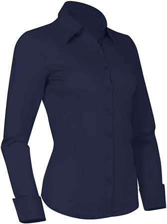 Pier 17 Button Down Shirts for Women, Fitted Long Sleeve Tailored Work Office Blouse (X-Large, Navy) at Amazon Women’s Clothing store