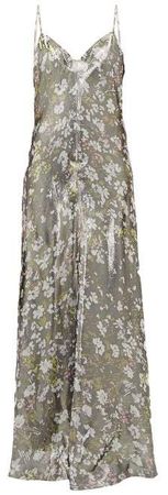Metallic Floral Print Slip Dress - Womens - Silver