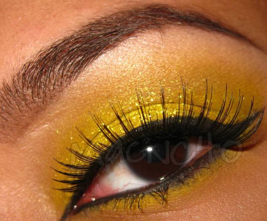 macNC40: Bright Yellow Glitter party makeup. (contest entry)