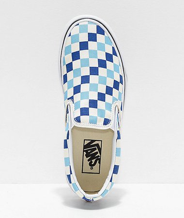 Vans Slip-On Blue, Topaz & White Checkered Canvas Skate Shoes | Zumiez