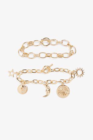 2-pack bracelets - Gold-coloured - Bracelets - Monki WW