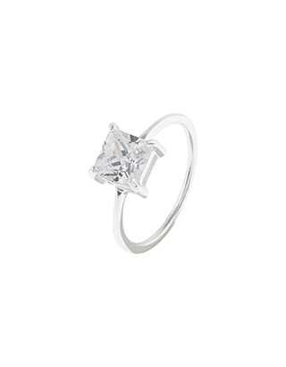 Sterling Silver Square Cut Crystal Ring
