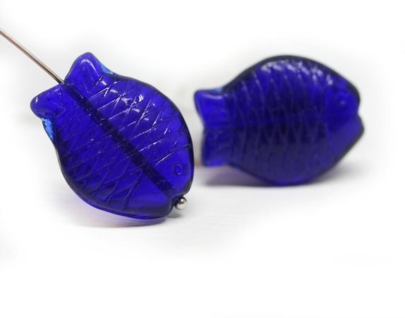 Large Fish Beads Dark Blue Czech Glass Animal Pressed Beads Marine Life Theme Beads Pair 24x18mm 2pc 3057 - Etsy