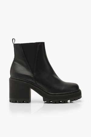 Wide Fit Cleated Block Heel Chelsea Boots | Boohoo