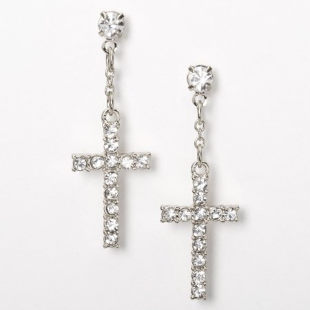 Claire's
Silver 1" Embellished Cross Drop Earrings