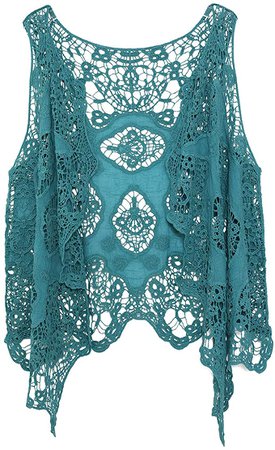 jastie Open Stitch Cardigan Boho Hippie Crochet Vest (Pagoda Blue) at Amazon Women’s Clothing store