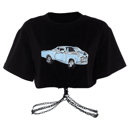 JESSICABUURMAN – KOWAY Chain Embellished Printed Cropped T-Shirt