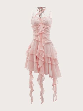 pink layered hem cami dress