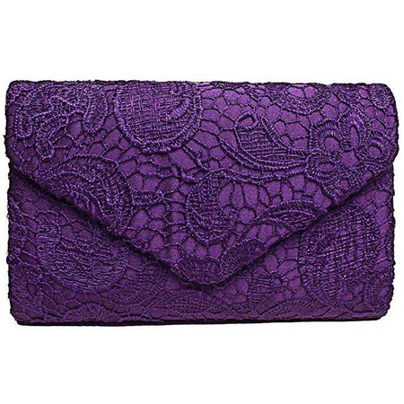 Fashion Road Evening Clutch, Womens Floral Lace Envelope Clutch Purses, Elegant Handbags for Wedding and Party Purple: Handbags: Amazon.com