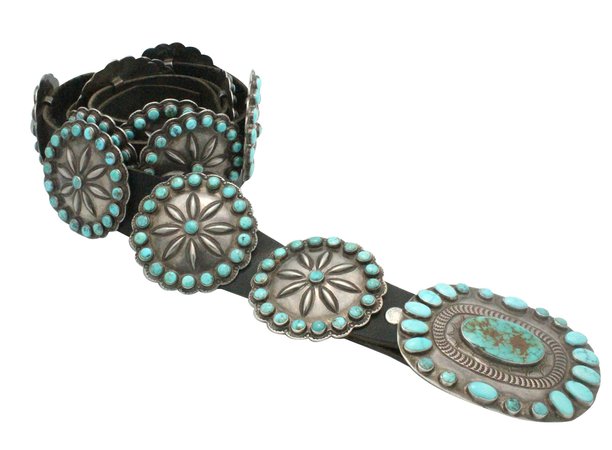 Antique Navajo Lone Mountain Turquoise Concho Belt