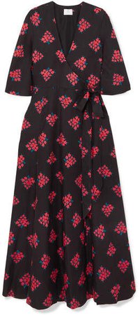 Daisy Floral-print Cotton And Silk-blend Wrap Dress - Black