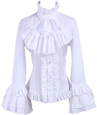Nuoqi Women Lolita Stand-Up Collar Lotus Ruffle Shirts White Retro Victorian Blouse GC173B-XXL at Amazon Women’s Clothing store