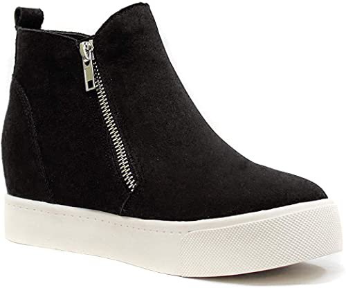 Amazon.com | Soda Taylor Hidden Fahsion Wedge Sneaker Shoes Side Zipper, Black, 9 | Fashion Sneakers