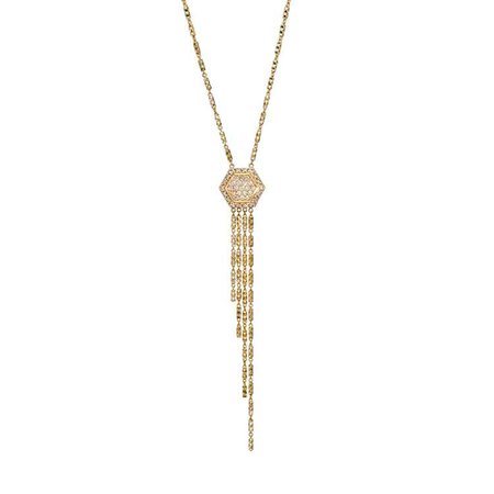 Hexagon Dangle Necklace in 14K Yellow Gold with Diamonds