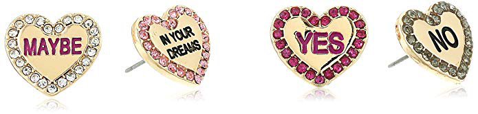 Betsey Johnson Gold Candy Heart Stud Earrings Set, Multi: Clothing