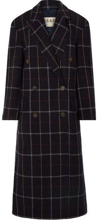 Double-breasted Checked Wool-blend Coat - Navy