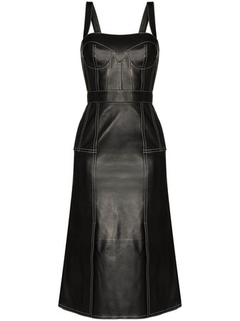 Shop black Alexander McQueen square-neck leather midi dress with Express Delivery - Farfetch