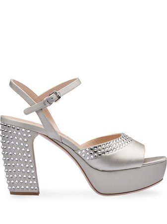 Miu Miu Crystal Embellished Platform Sandals - Farfetch