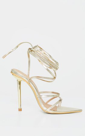 Gold Toe Loop Metal Heel Sandal | Shoes | PrettyLittleThing