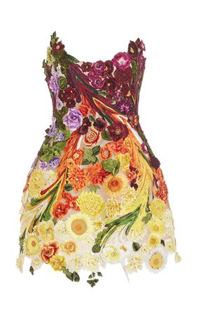 Floral-Embroidered Tulle Mini Dress By Oscar De La Renta | Moda Operandi