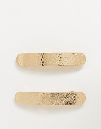 ASOS DESIGN pack of 2 hair clips with texture in gold tone | ASOS
