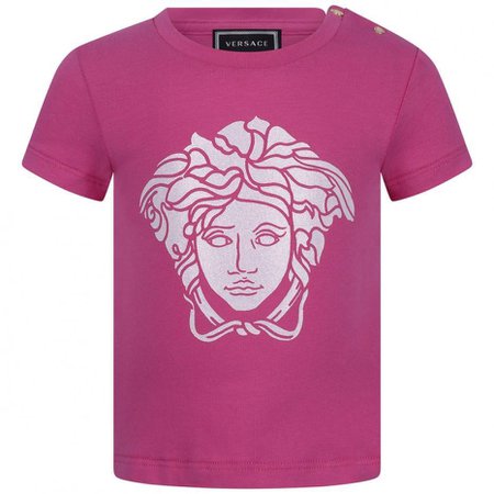 Versace Baby Girls T-Shirt - Raspberry Cotton Logo T-Shirt - Versace Baby - Baby Top Designers - Designer Baby Clothes