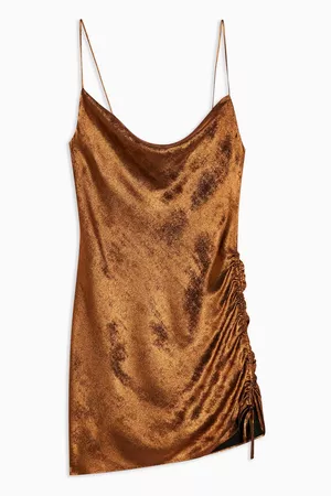 Metallic Copper Ruched Slip Dress | Topshop