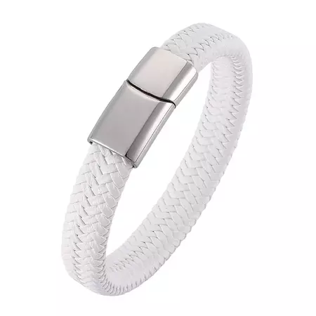 Trendy Mens Bracelets White Braided Leather Rope Bracelet