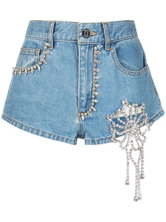 Shop AREA embellished denim shorts with Express Delivery - FARFETCH