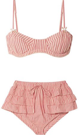 Cassandra Striped Cotton-voile Bikini - Pink