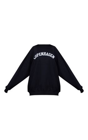 Black Printed Oversized Copenhagen Sweatshirt | PrettyLittleThing USA